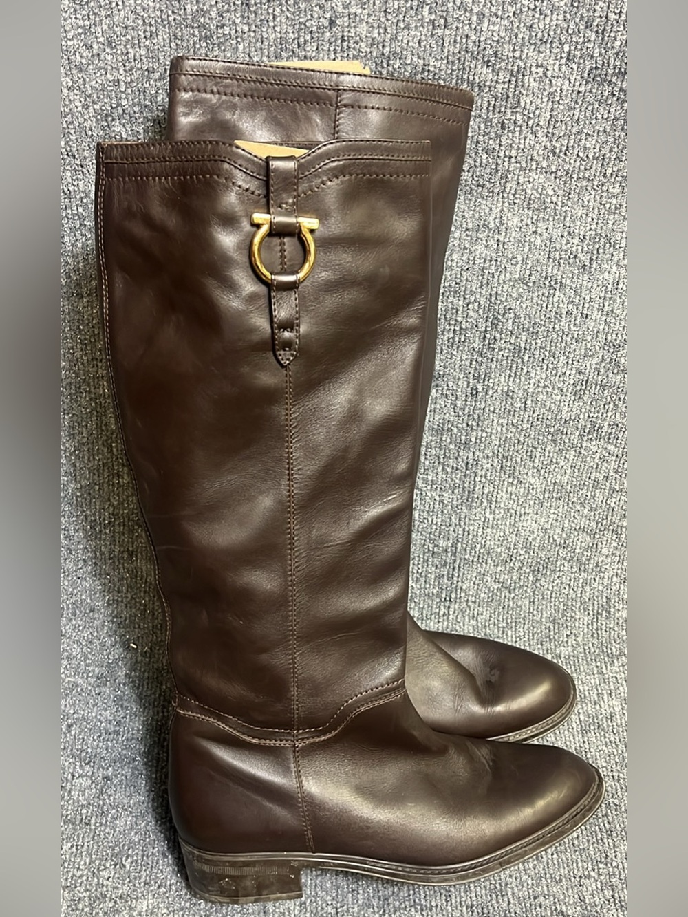 Salvatore Ferragamo Classic Brown Leather Feresa Riding Boots US 10 B EUC